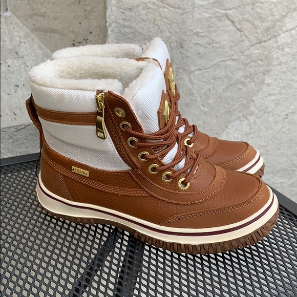 NIB Snowslide Georgia Boots Cognac Nylon Leather - Picture 2 of 6